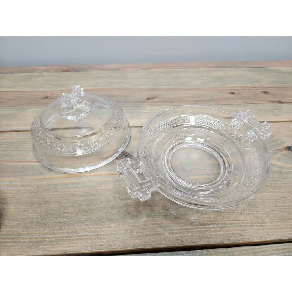 Vintage 1880s Doyle & Co EAPG Pressed Glass Two Band Butter Cheese Dish Jar Lid